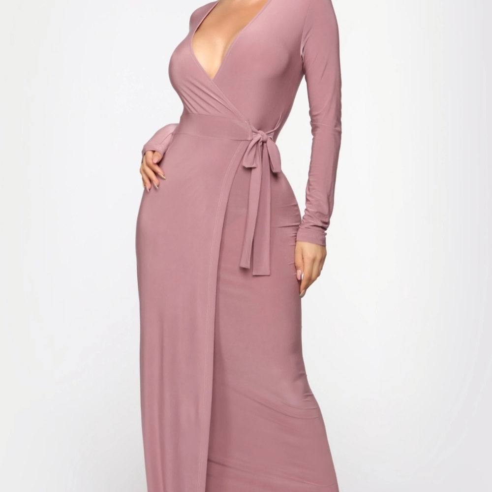 Vivicastle Women's USA Sexy Long Sleeve Tulip Wrap Slit Front Full Long Maxi Dre